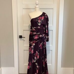 Mac Duggal Leena Floral One-Shoulder Gown Plum Floral Medium